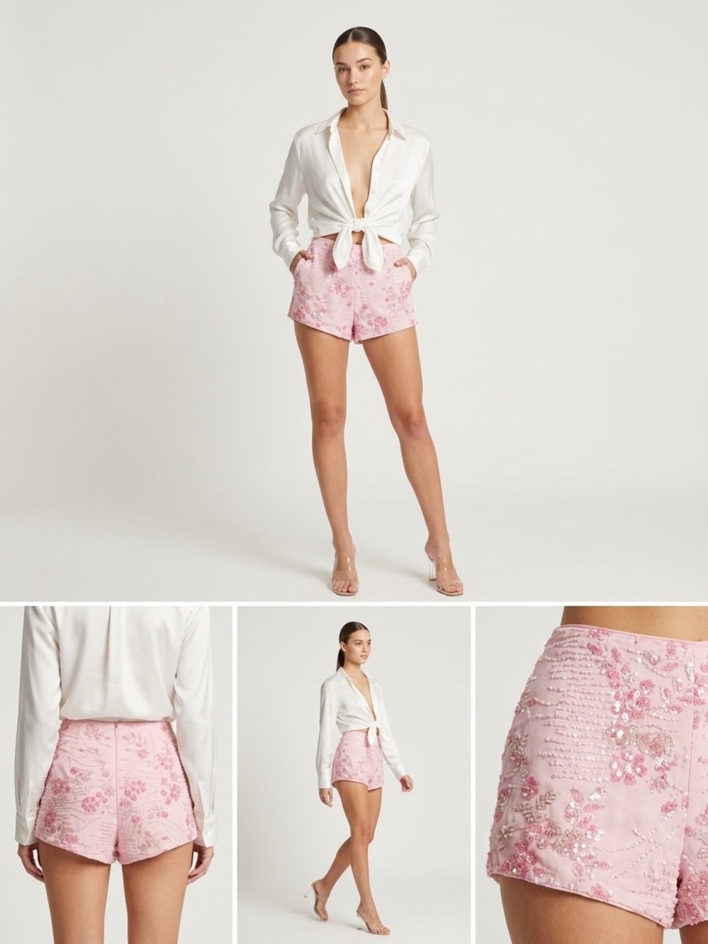 Missguided Pink Sequin Floral Embellished Shorts